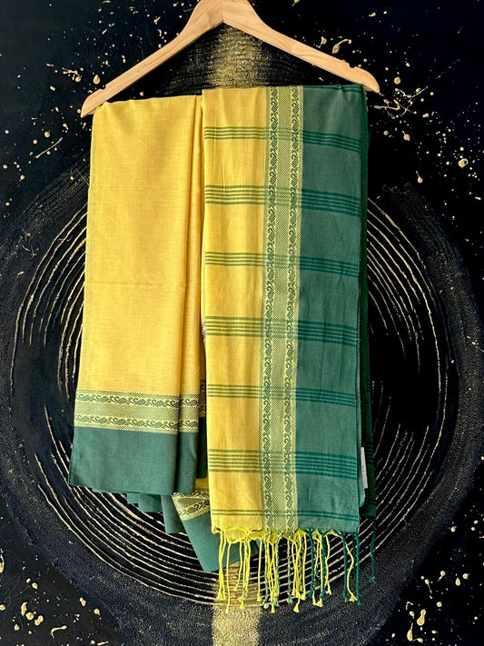 Yellow-Green Tripura Cotton Saree