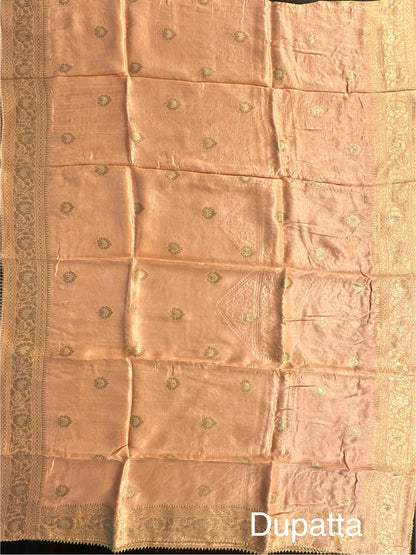 Peach Chanderi 3-Piece Suit With Banarasi Dupatta & Potli