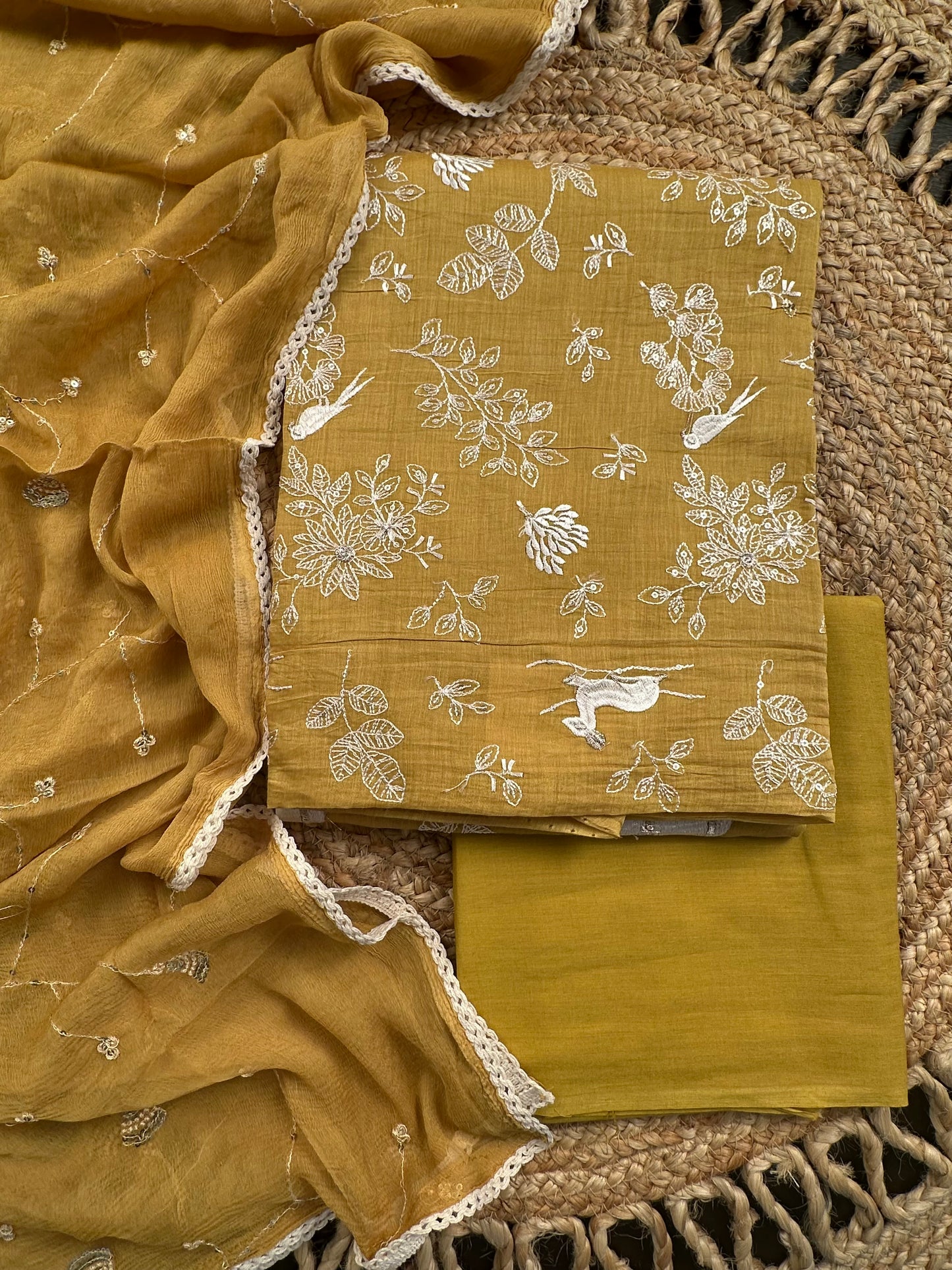 Mehndi Green Pure Cotton 3-Piece Suit