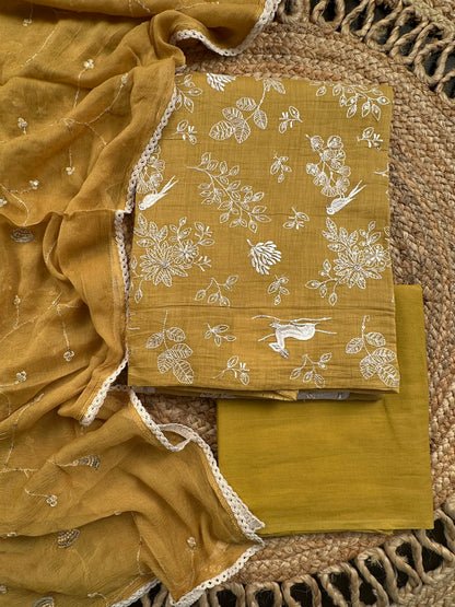 Mehndi Green Pure Cotton 3-Piece Suit