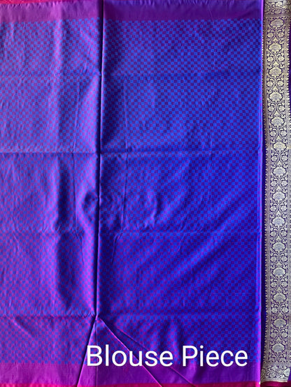 Purple-Blue Banarasi Rangkaat Blended Silk Saree