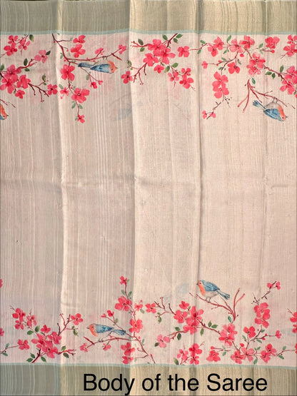 Beige-Pista Green Diraa Tissue Saree