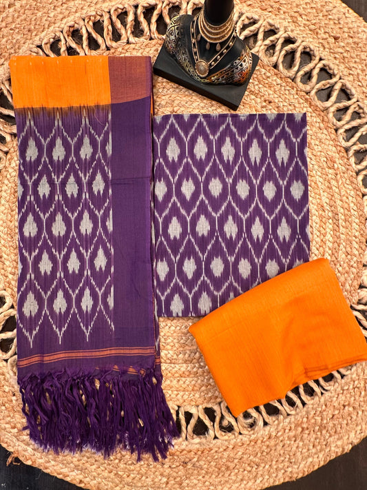 Purple Ikkat Cotton Unstitched 3-Piece Suit