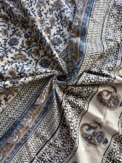 Beige- Blue  Pure Cotton Saree