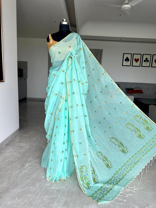 Sea Green Bengal Cotton Saree