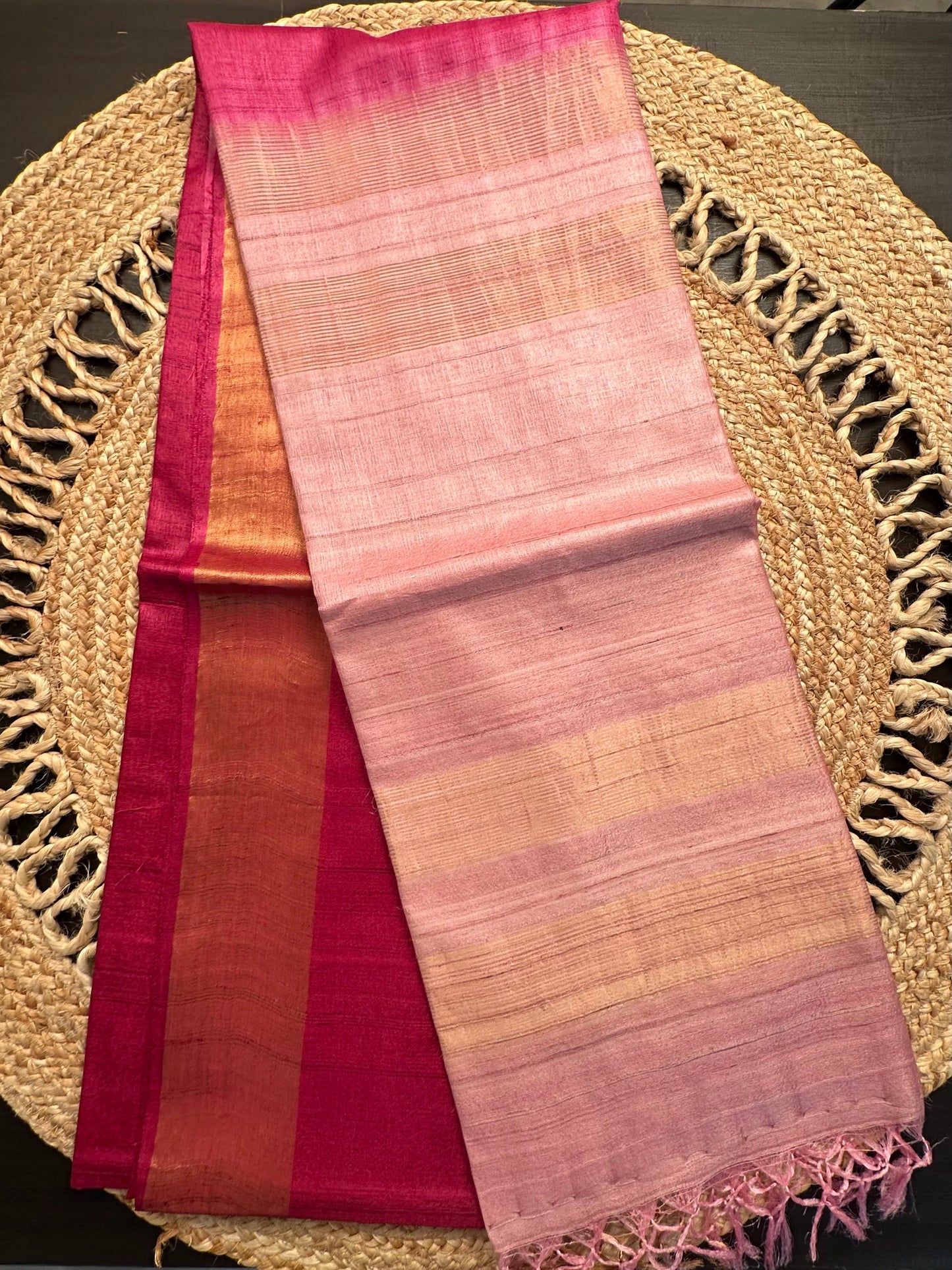 Magenta-Pink Handloom Tussar Silk Saree