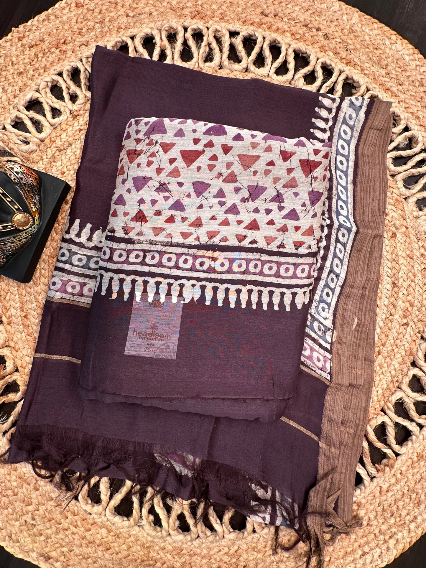 Dark Purple Trisha Printed Chanderi 3-Piece Unstitched Suit