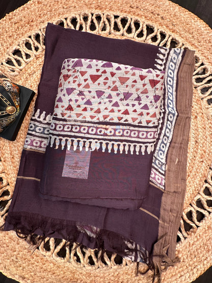 Dark Purple Trisha Printed Chanderi 3-Piece Unstitched Suit