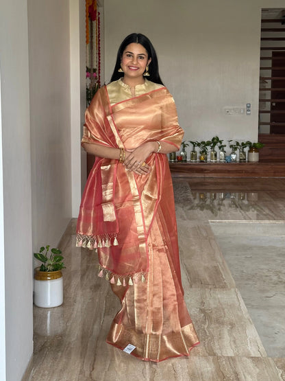 Peach Banarasi Pure Tissue Saree