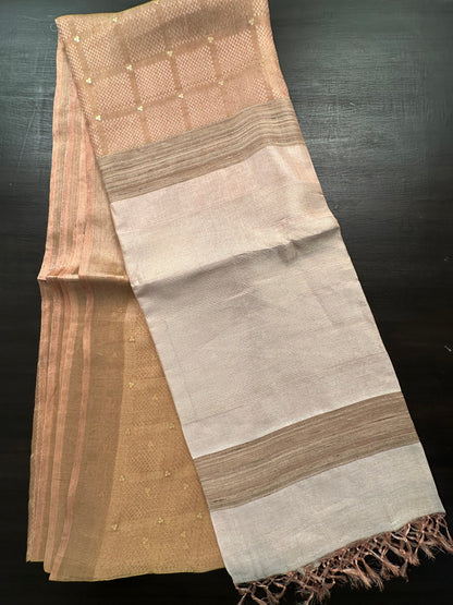 Baby Pink Emboss Pure Tissue Silk Saree
