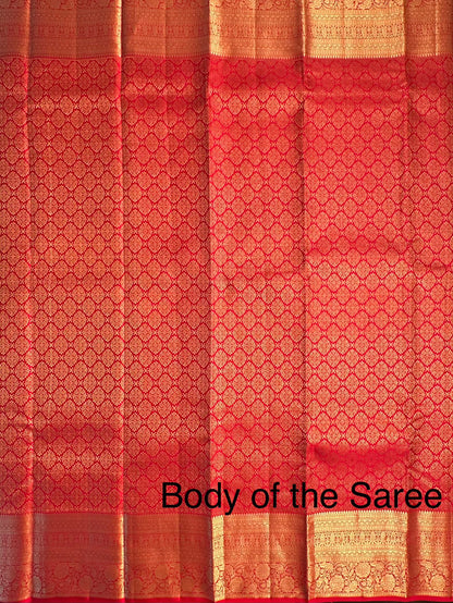Red Handloom Kanjivaram Jamawar Pure Silk Saree