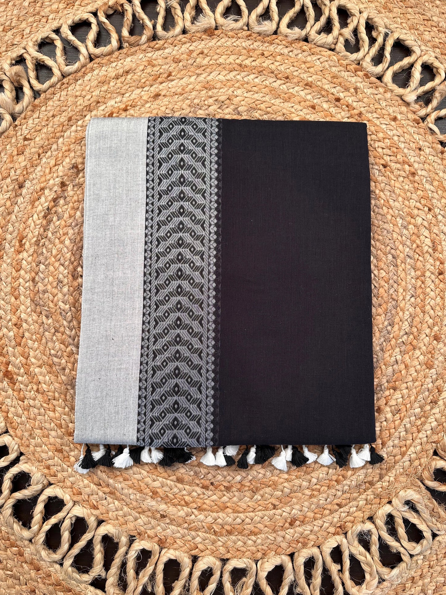 Black-Grey Piku Bengal Cotton Saree