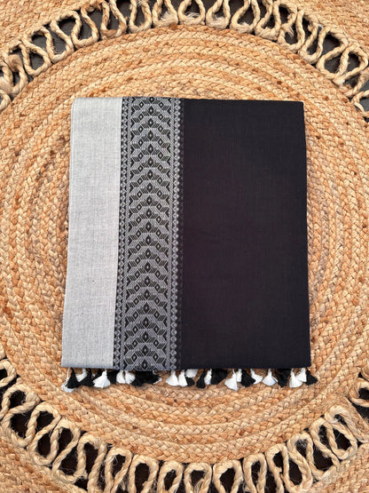 Black-Grey Piku Bengal Cotton Saree