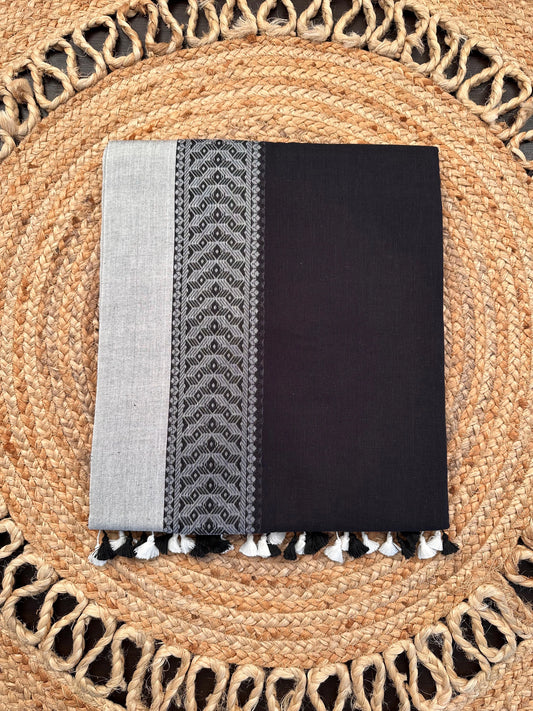 Black-Grey Piku Bengal Cotton Saree