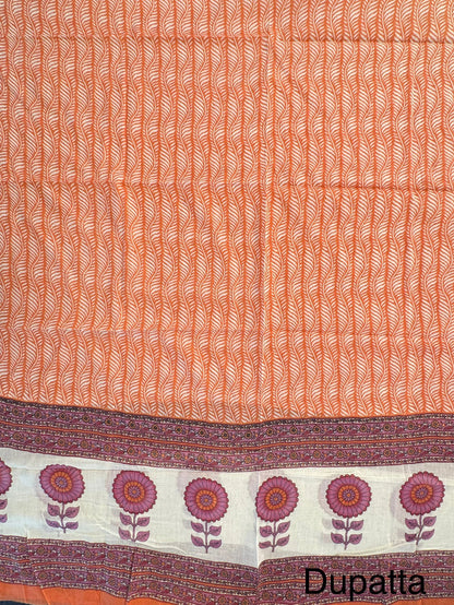 Cream-Peach Jaipuri Cotton 3-Piece Suit