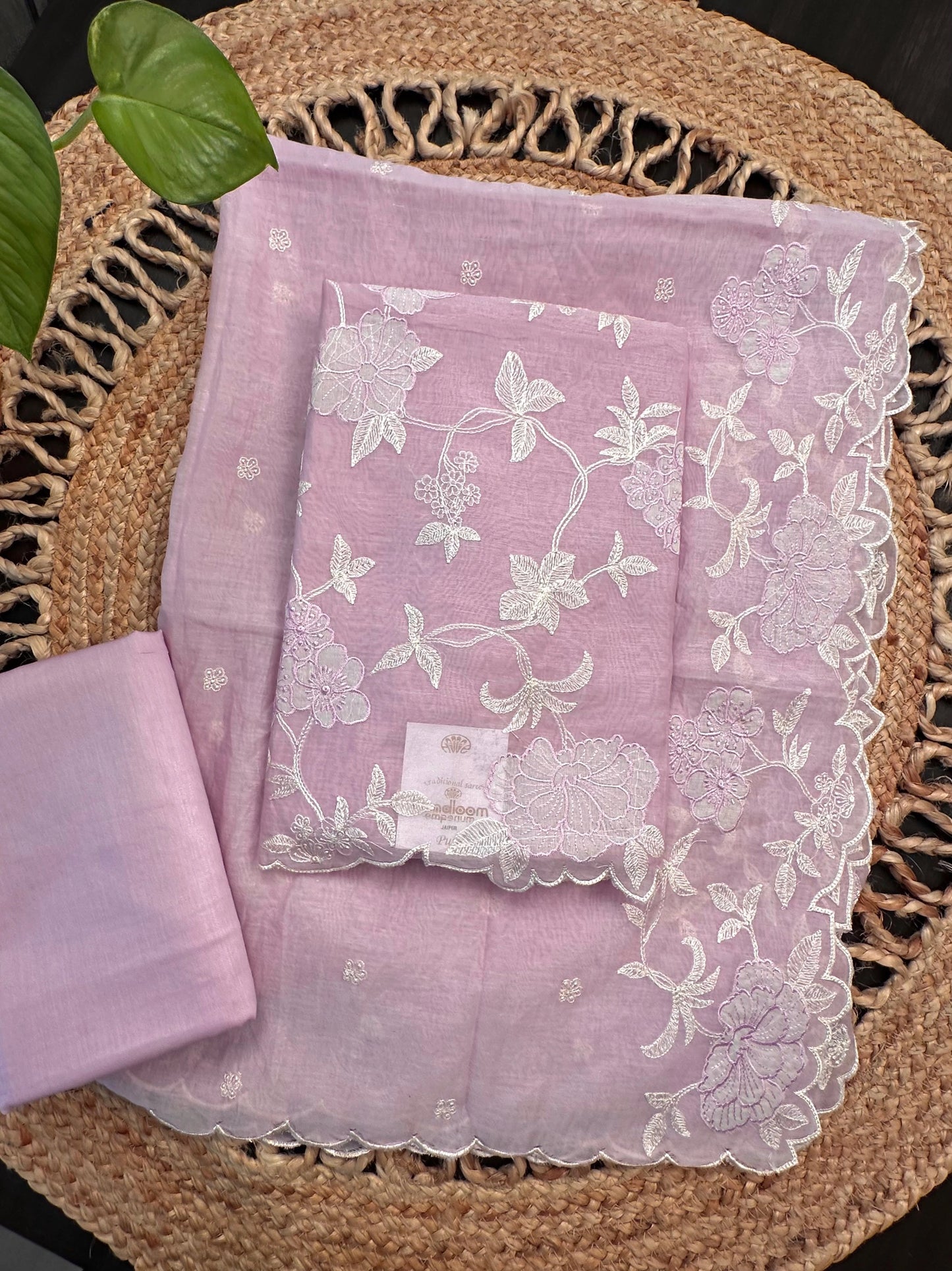 Pink Cotton Chanderi 3-Piece Unstitched Suit