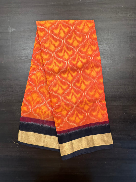 Rust Ikkat Kosa Cotton Silk Saree