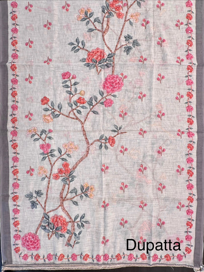 Beige Hand Embroidery Fancy Cotton Suit