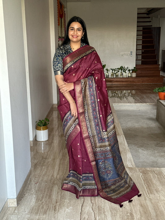 Maroon Muga Silk Saree