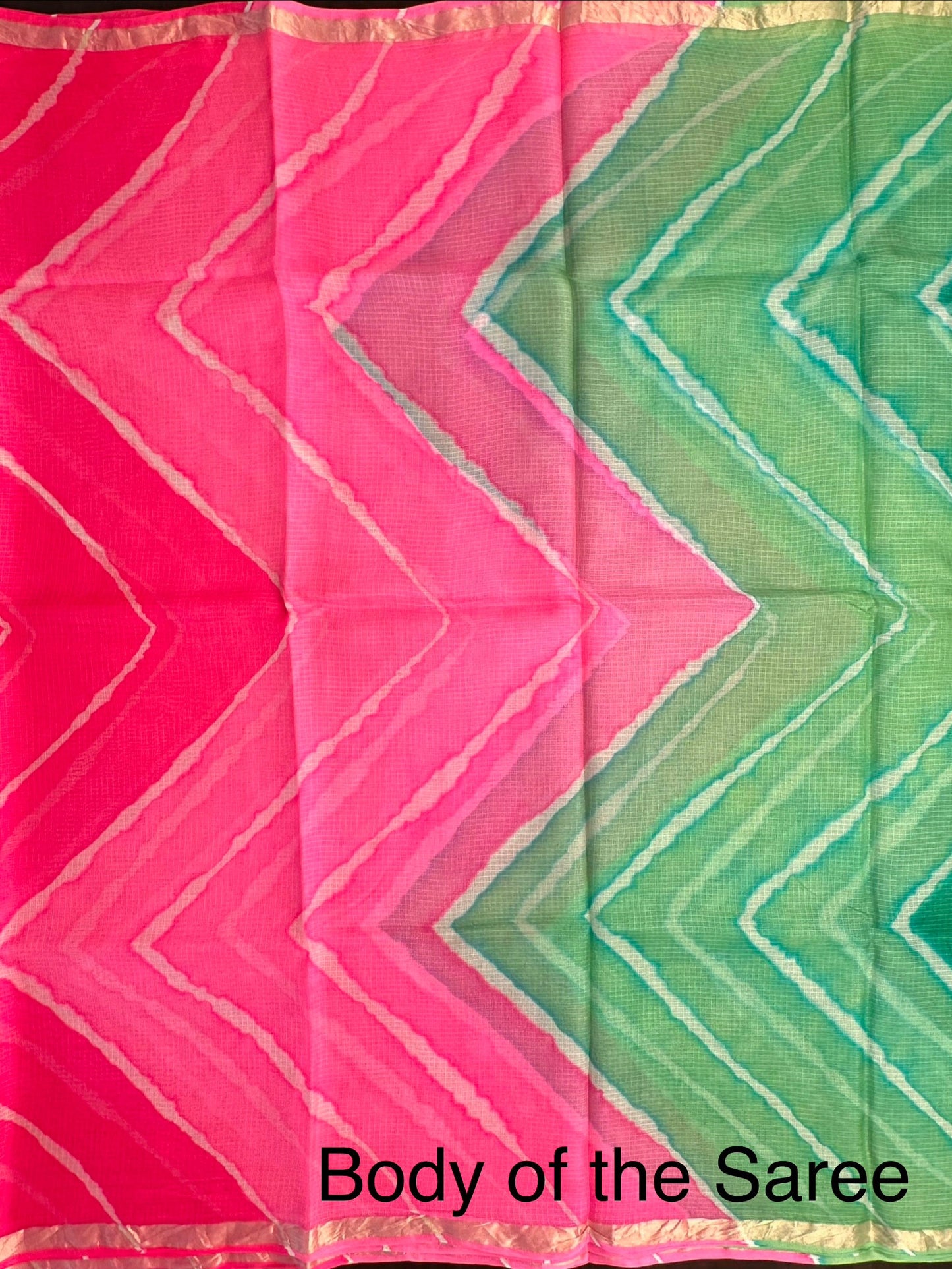 Green-Pink Leheriya Kota Doria Pure Silk Saree