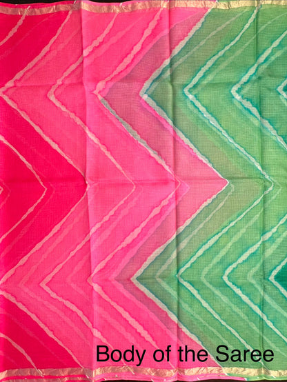 Green-Pink Leheriya Kota Doria Pure Silk Saree