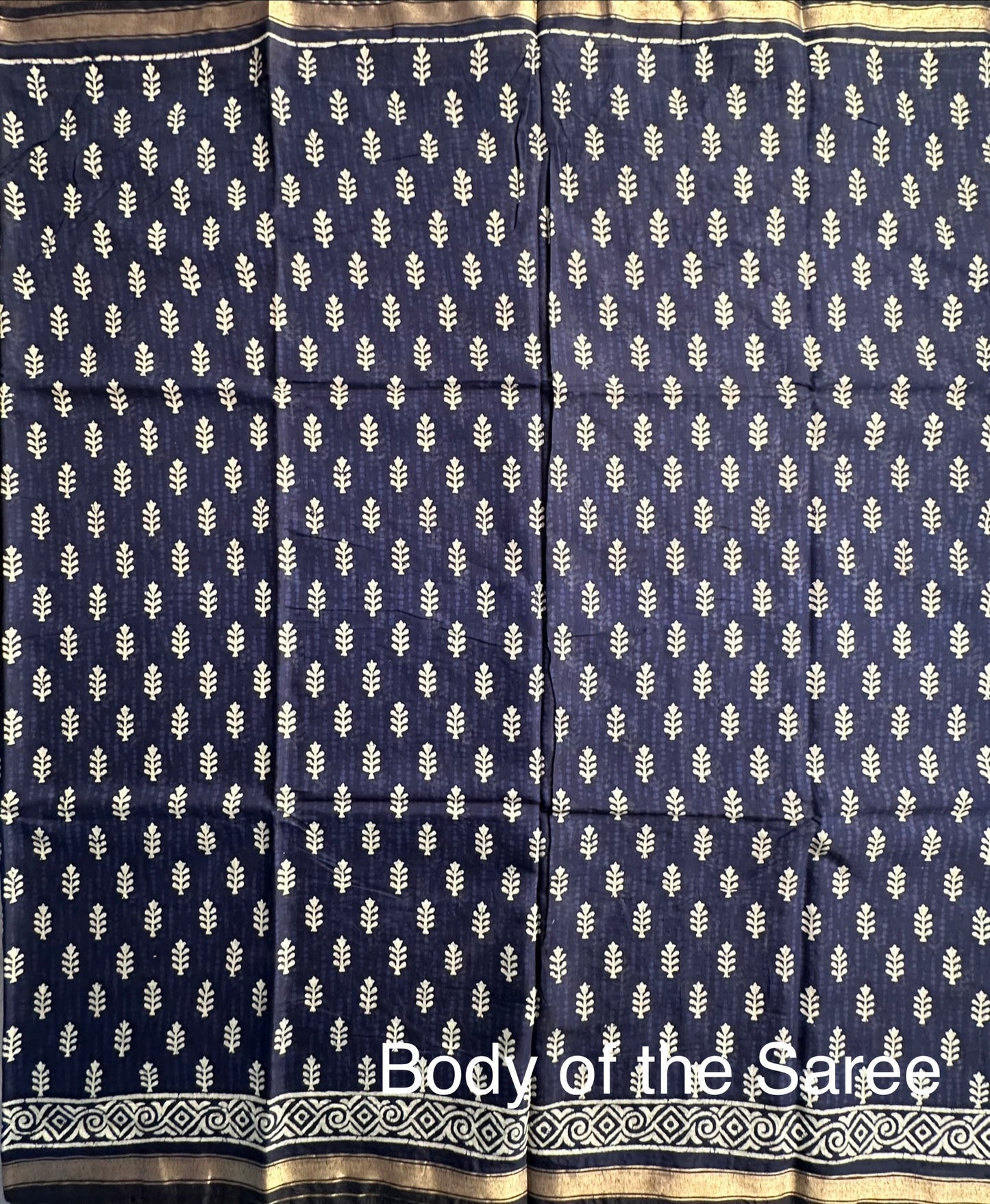 Indigo Blue Printed Cotton Blend Saree