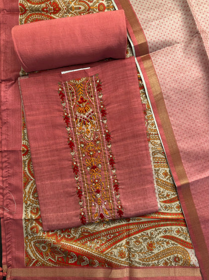 Dusky Pink Fancy Cotton 3-Piece Suit