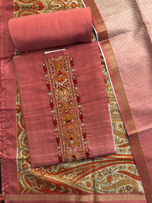 Dusky Pink Fancy Cotton 3-Piece Suit