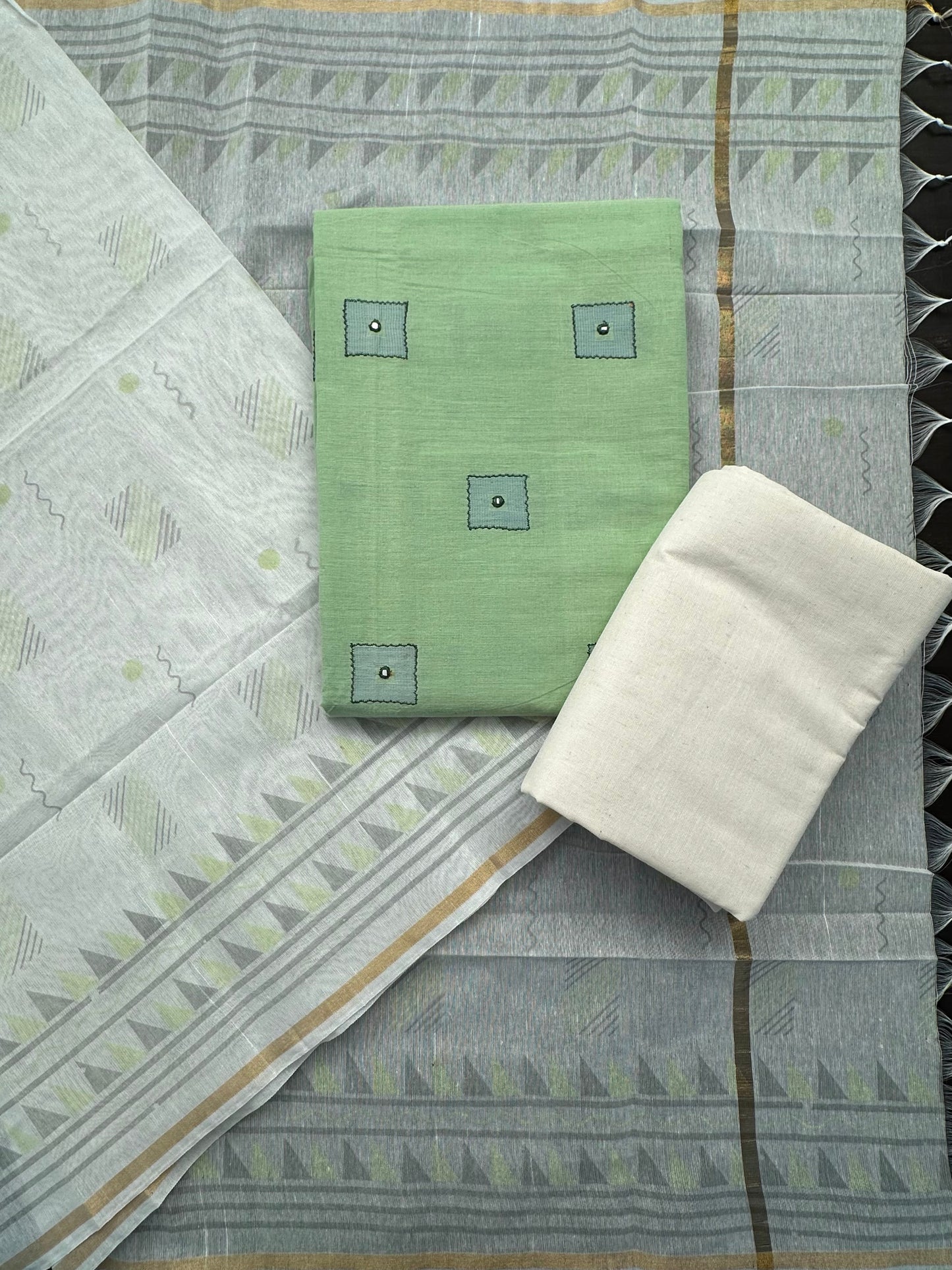 Pista Green South Cotton 3-Piece Suit