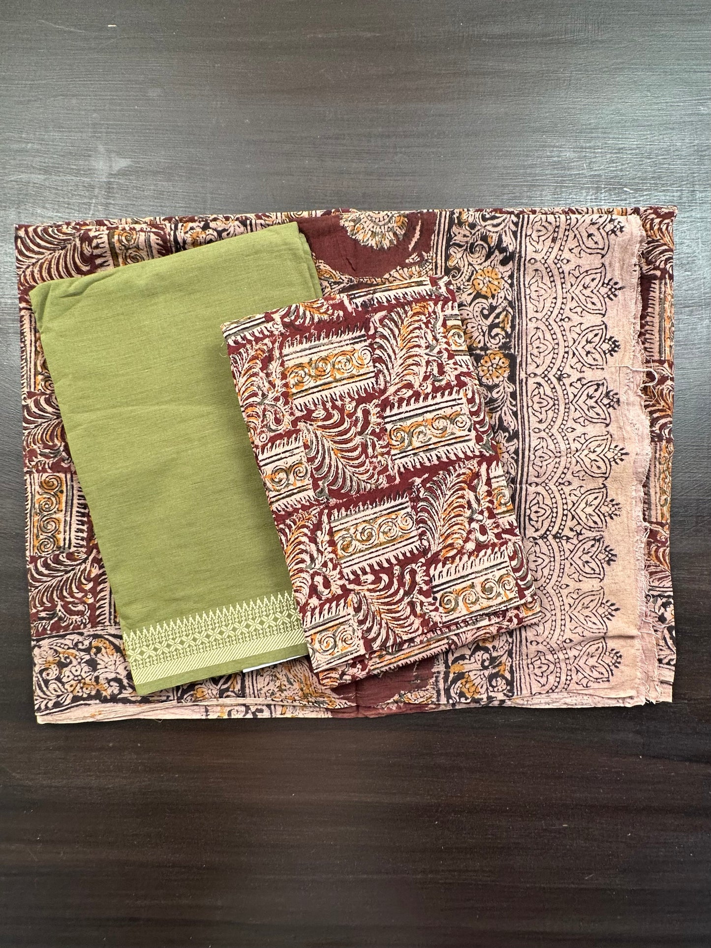 Mehndi Green Mangalgiri Cotton Unstitched 3-Piece Suit