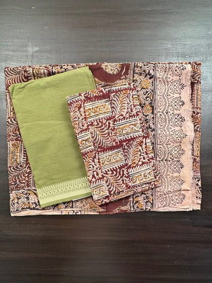 Mehndi Green Mangalgiri Cotton Unstitched 3-Piece Suit