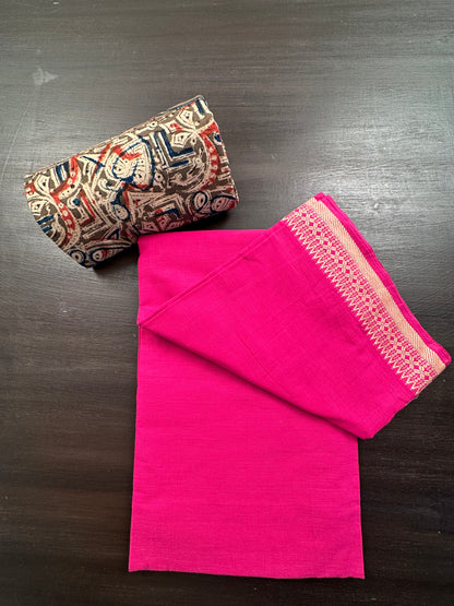 Rani Pink Mangalgiri Cotton Unstitched 3-Piece Suit