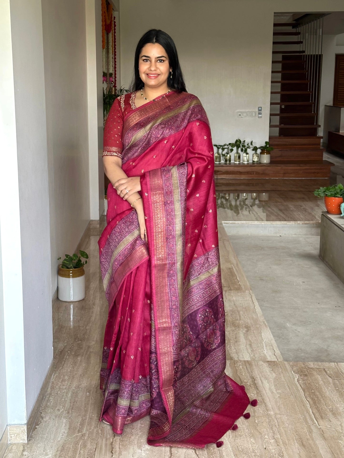 Pink Muga Silk Saree
