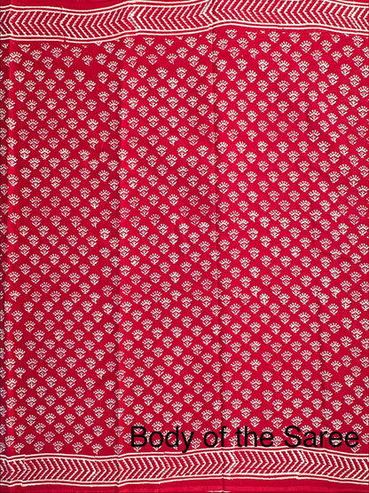 Red Bagru Hand Block Print Pure Cotton Saree
