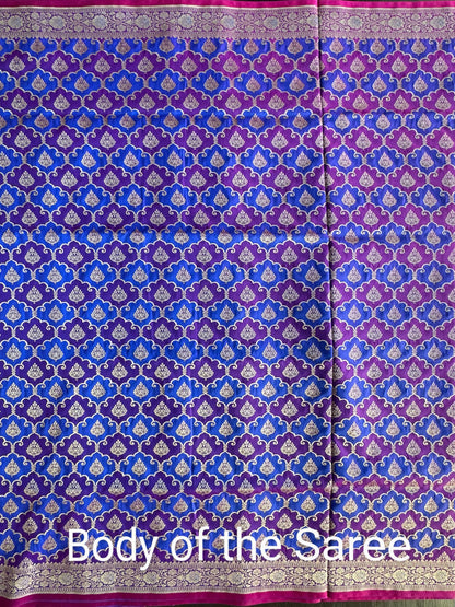 Purple-Blue Banarasi Rangkaat Blended Silk Saree