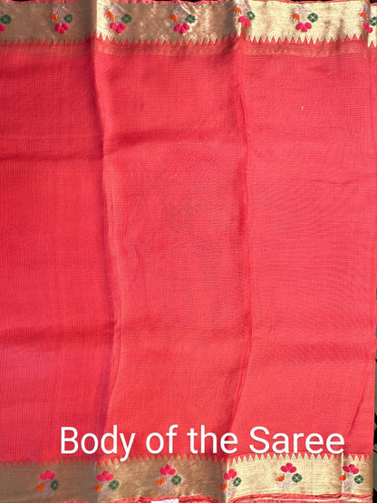 Pink Meenakari Border Kota Doria  Pure Silk Saree