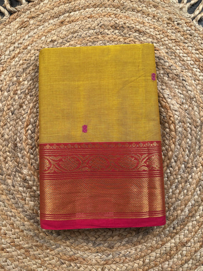 Olive Green Narayan pet Cotton Saree