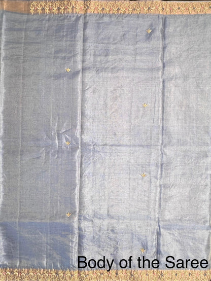 Blue Tissue Silk Saree With  Zardozi Work