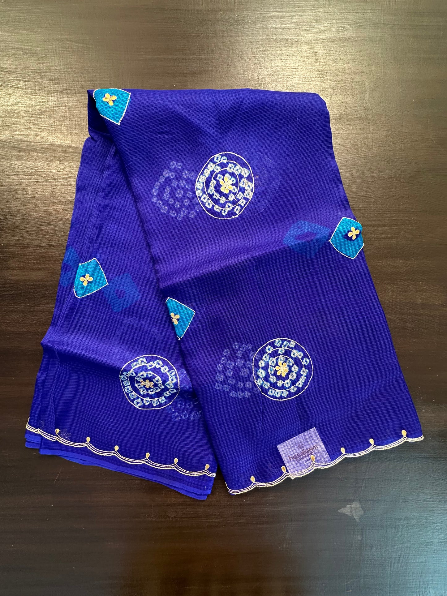 Kota Doria Pure Silk Saree with Aari Scallops