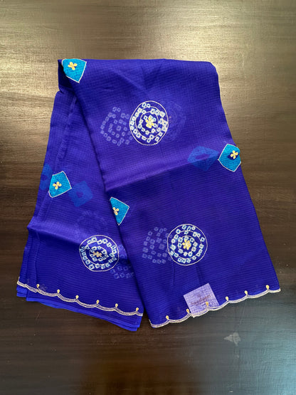 Kota Doria Pure Silk Saree with Aari Scallops