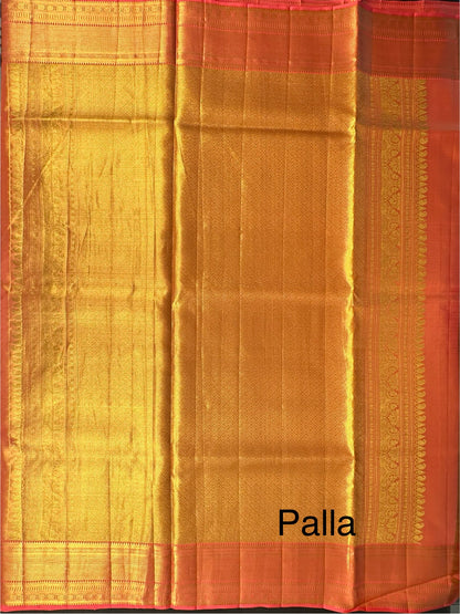 Peach Handloom Jamawar Pure Tissue Silk Saree