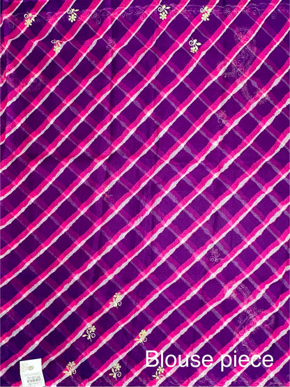 Purple-Rani Kyra Leheriya Kota Doria Pure Silk Saree With Gota Patti Work
