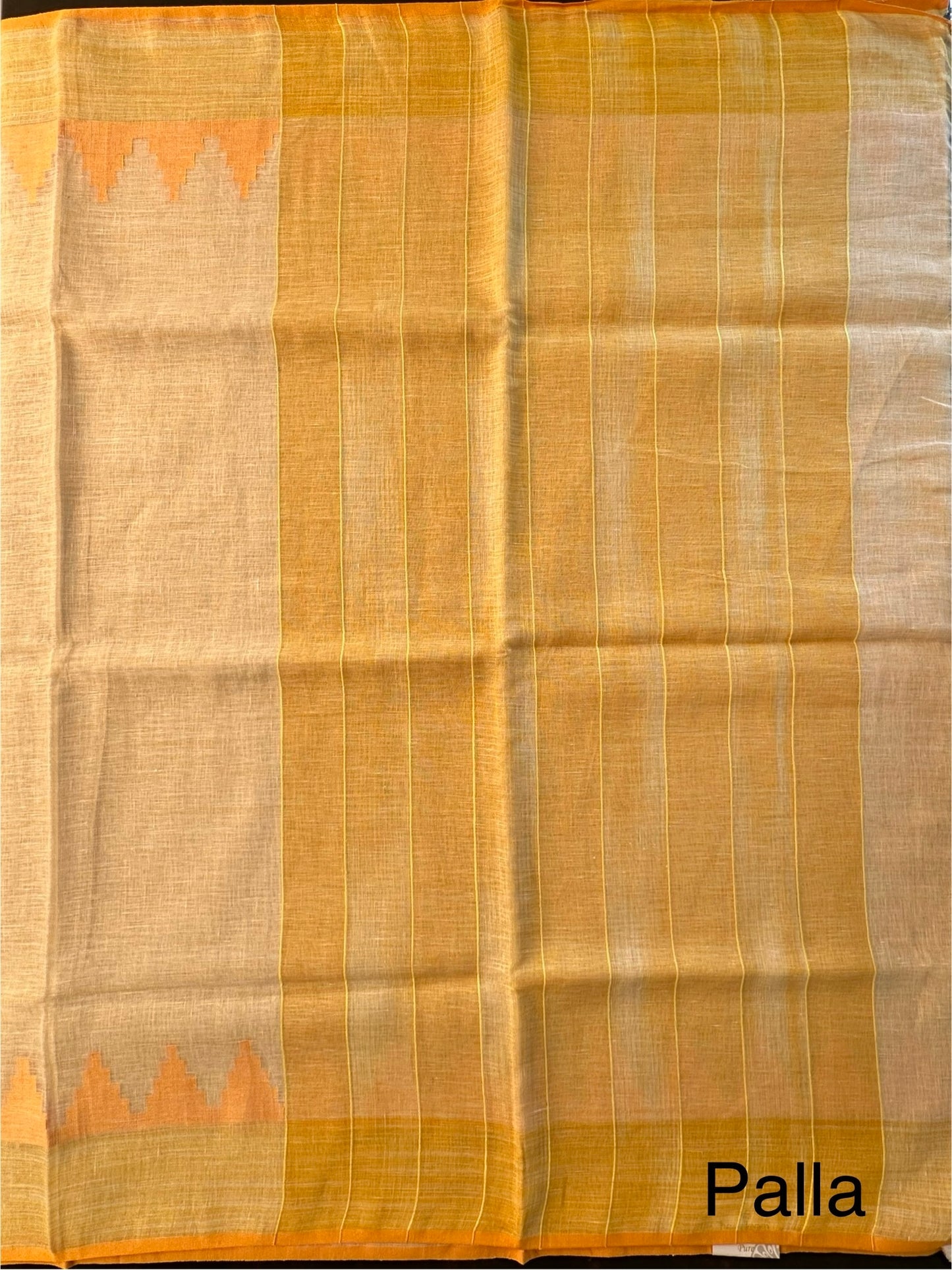 Off White-Yellow Linen Saree
