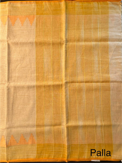 Off White-Yellow Linen Saree