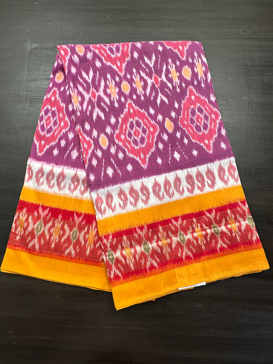 Purple-Mustard Ikkat Cotton Saree