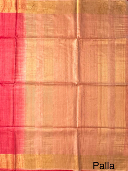 Red-Peach Handloom Tussar Silk Saree