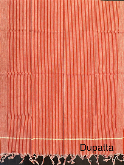 Peach Dharwad South Cotton 3-Piece Suit