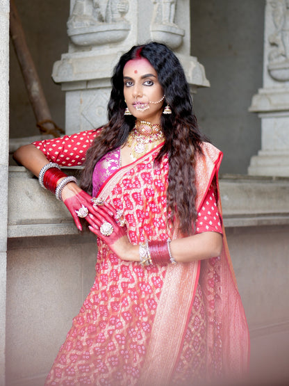 Maroon Gharchola Bandhej Pure Georgette Saree