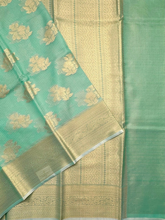 Sea Green Arvita Kota Doria Fancy Cotton Saree