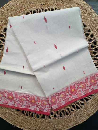 White Red Doodh Aalta Pure Cotton Saree
